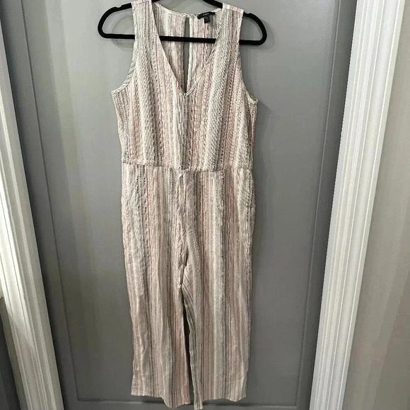 DREW Anthropologie Striped Sleeveless Linen Jumpsuit, Multi Color Size XS - Picture 1 of 8